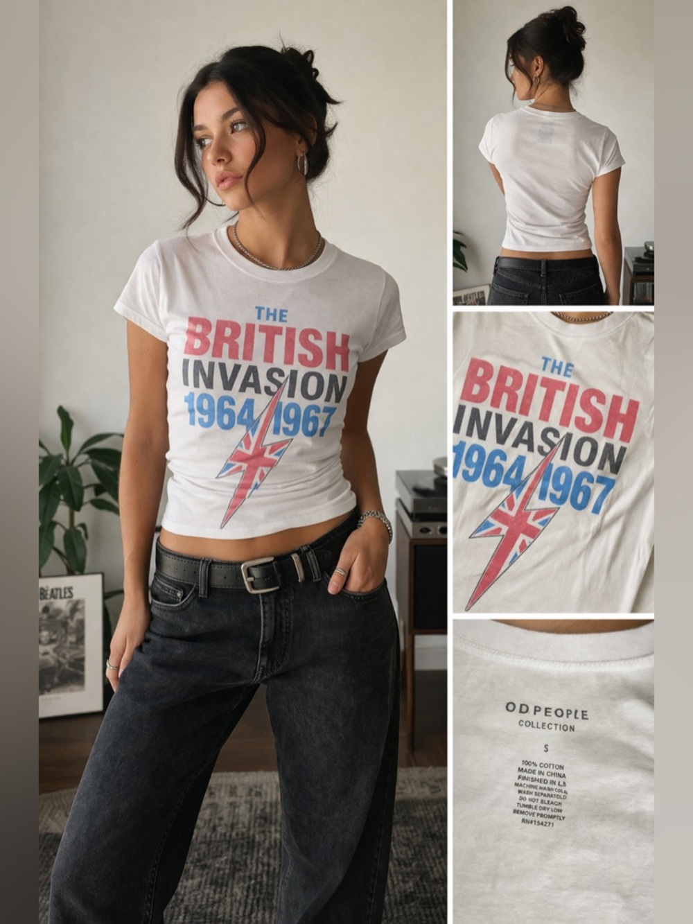 Urban Outfitters British Invasion Graphic Tee Y2K Lightning White Cotton S - Picture 5 of 9